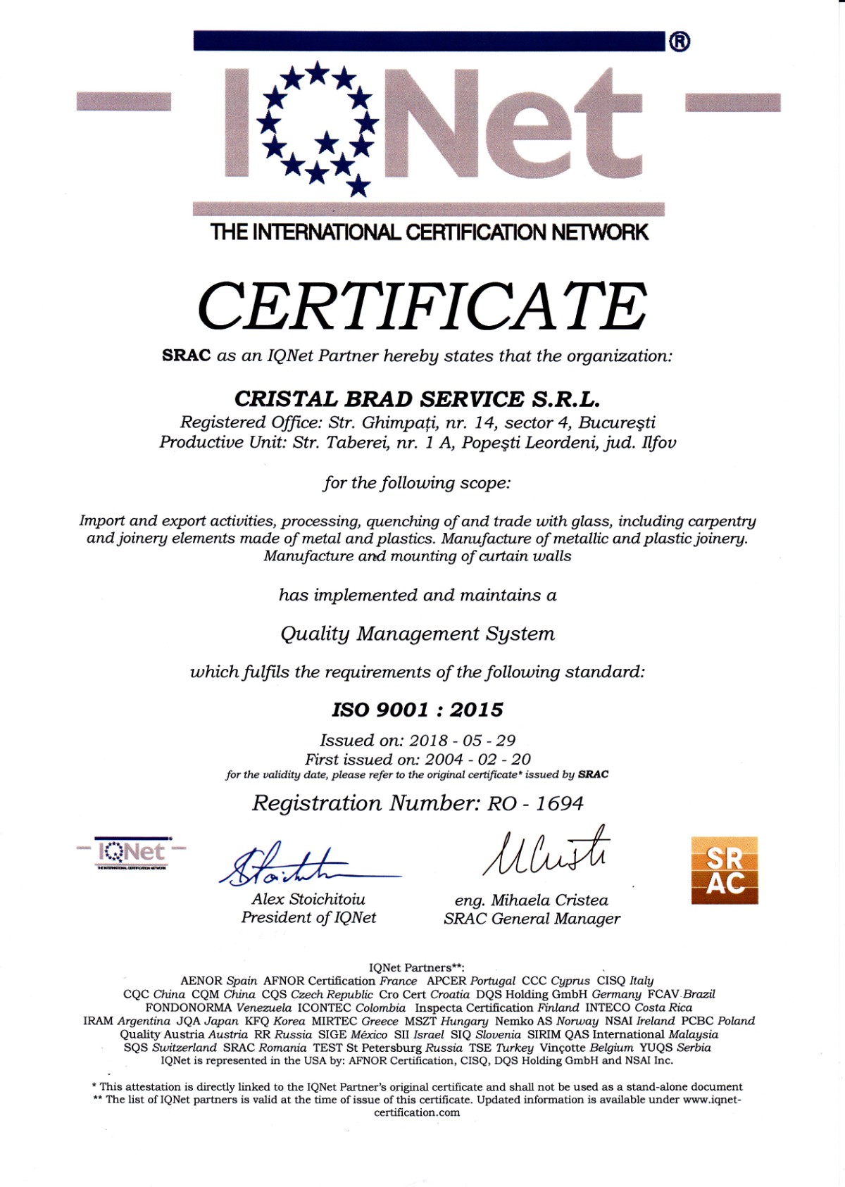 Certificat ISO 9001:2015 (EN)