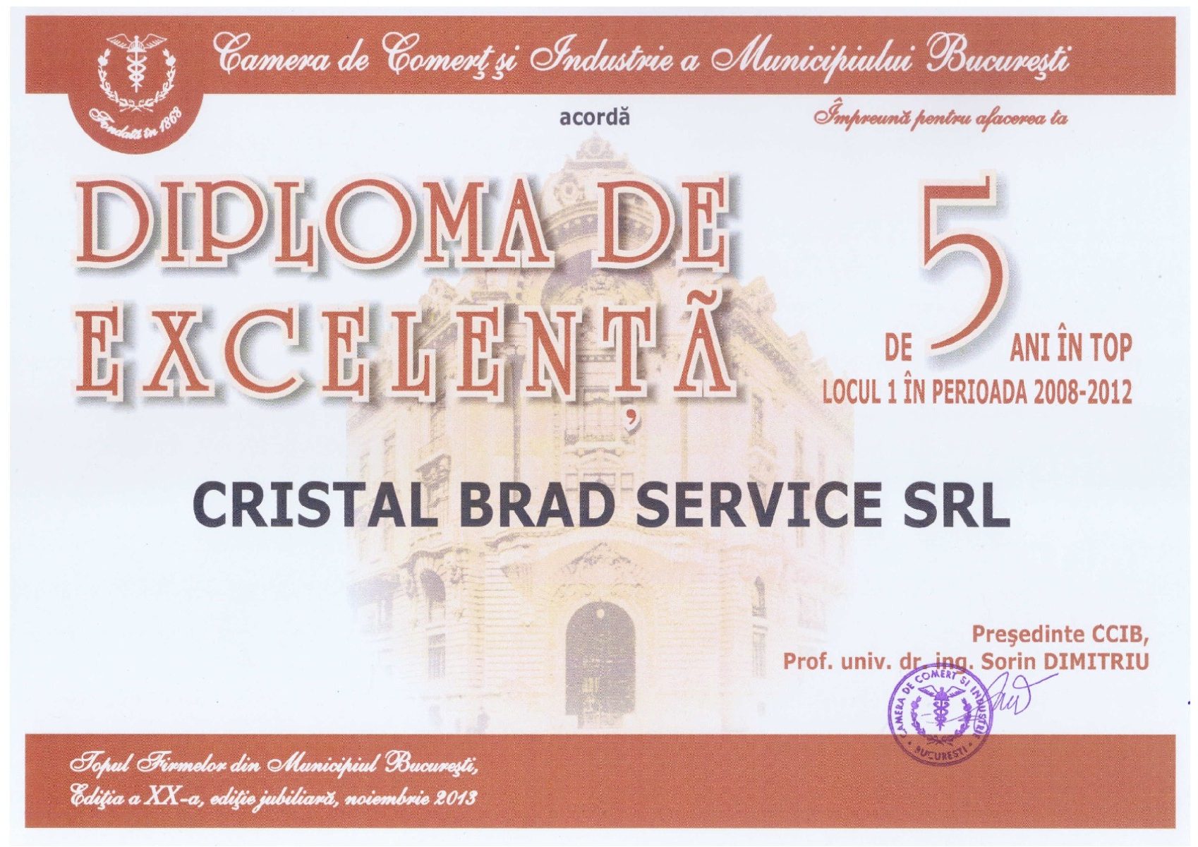 Diplomă Cristal Brad