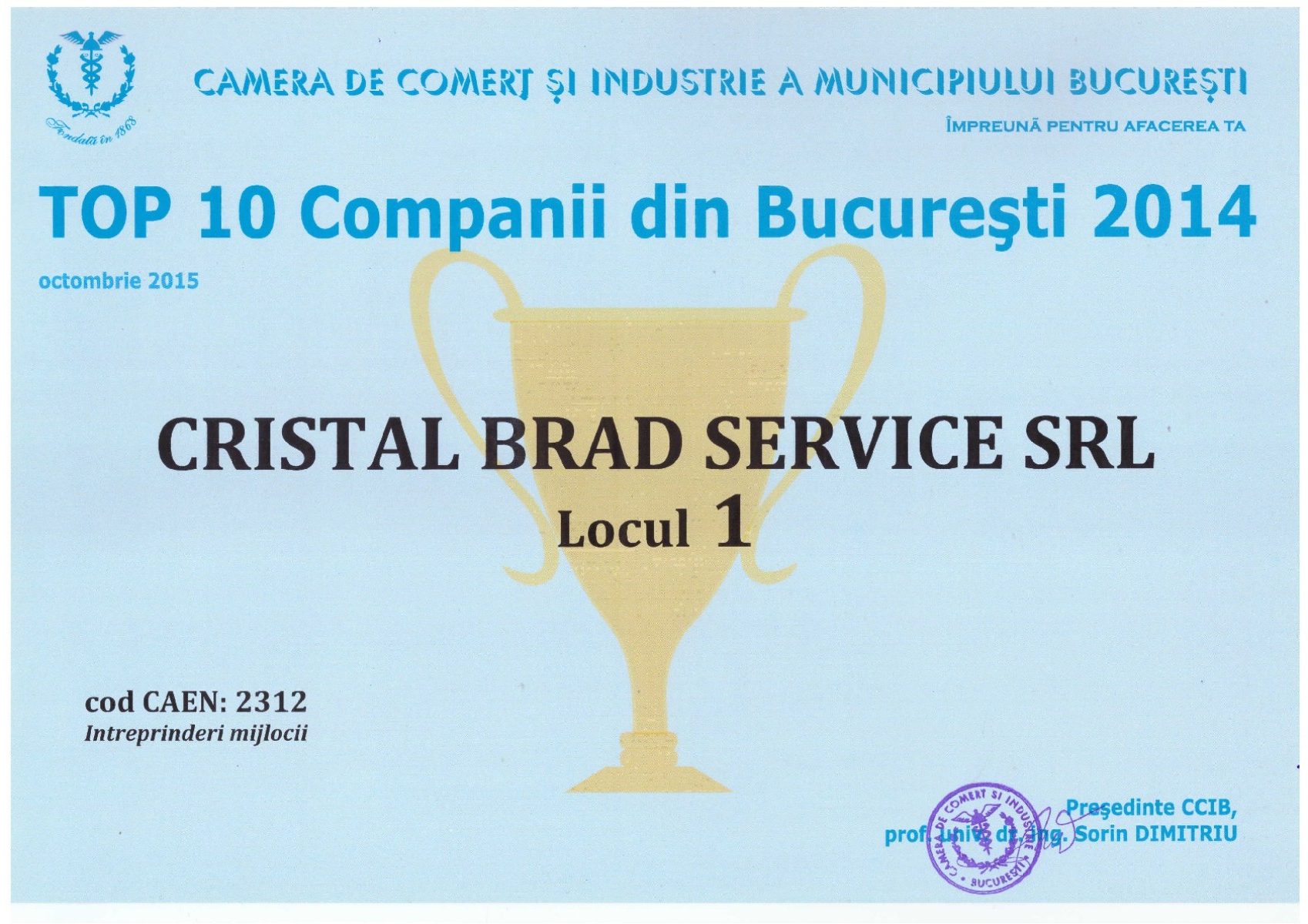 Diplomă Cristal Brad