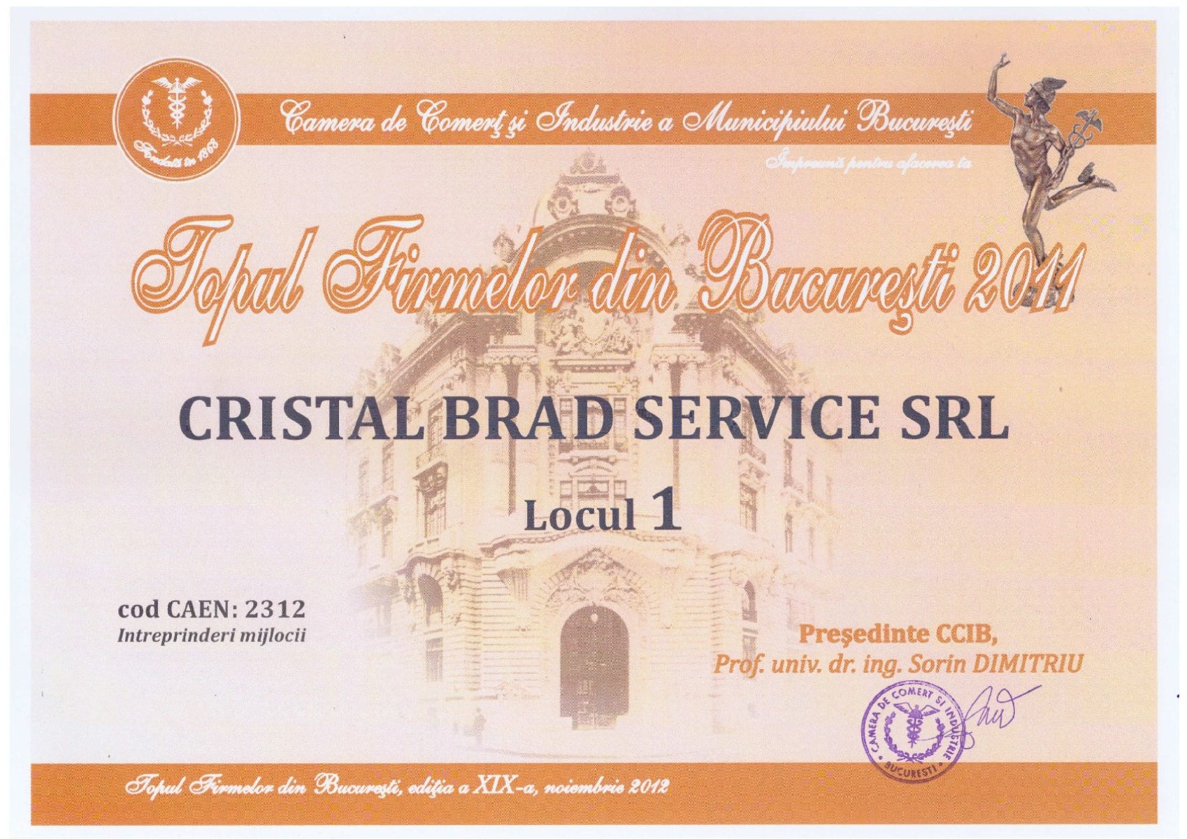 Diplomă Cristal Brad